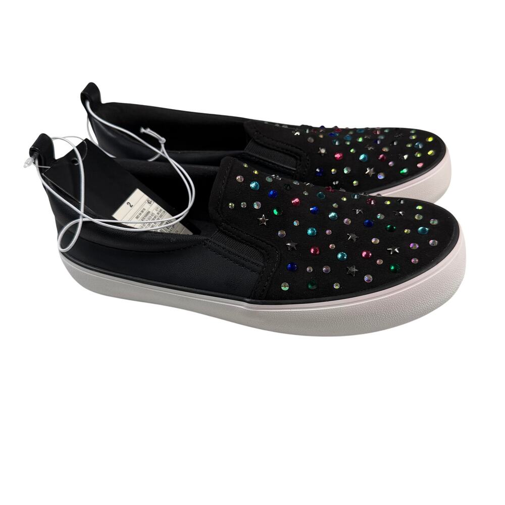Art Class Shoes Girls 2 Y Black Slip On Multicolor Rhinestone Boat Shoe NWT